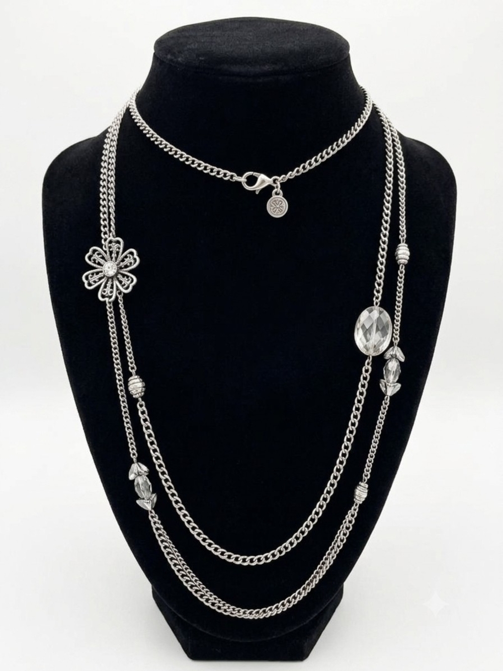 Vera Wang Silver-Tone Multi-Strand Station Necklace Floral & Crystal Accents
